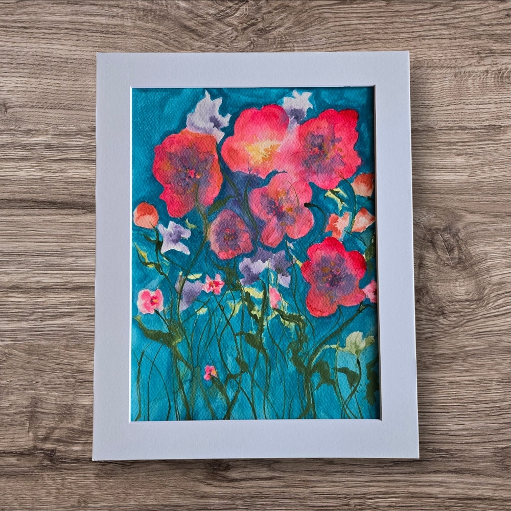Original Floral Watercolor 9x12 with White Matte 11x14